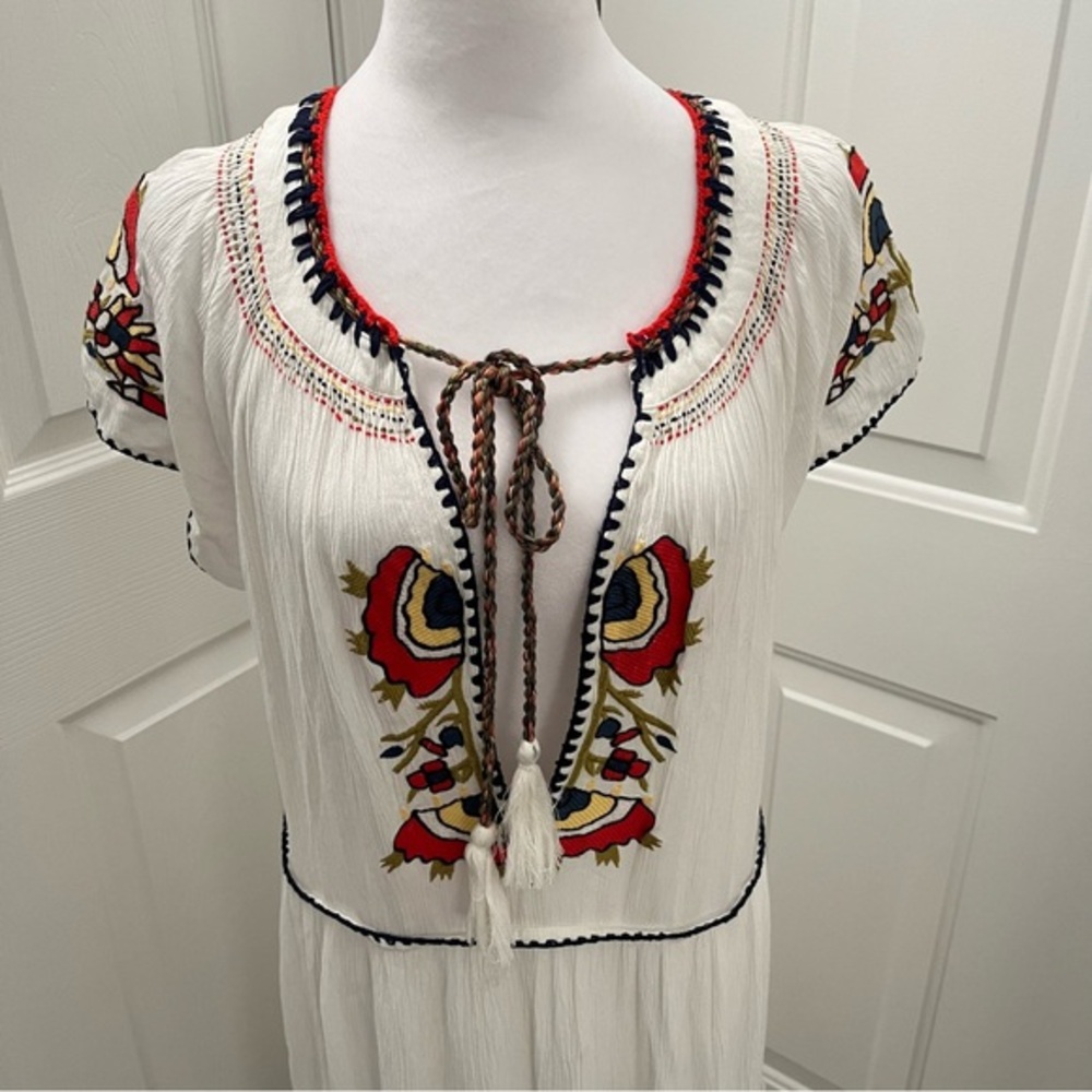 Free People‎ White Embroidered Maxi Dress Boho Cottagecore Hippy Y2K Romance 43” - Picture 5 of 14